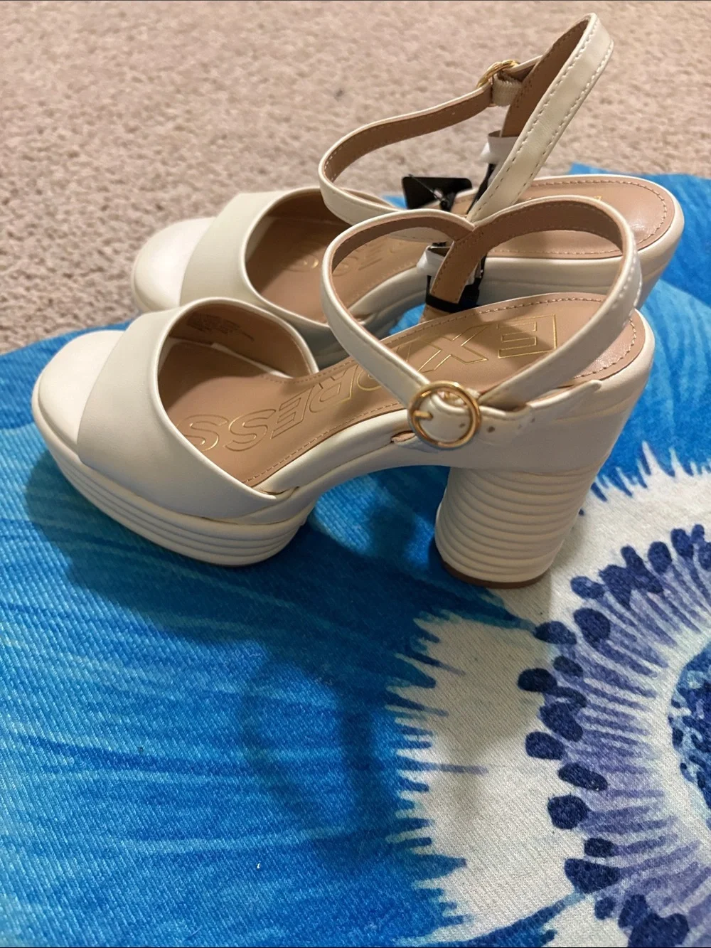 Express Cream Strappy Platform Heels